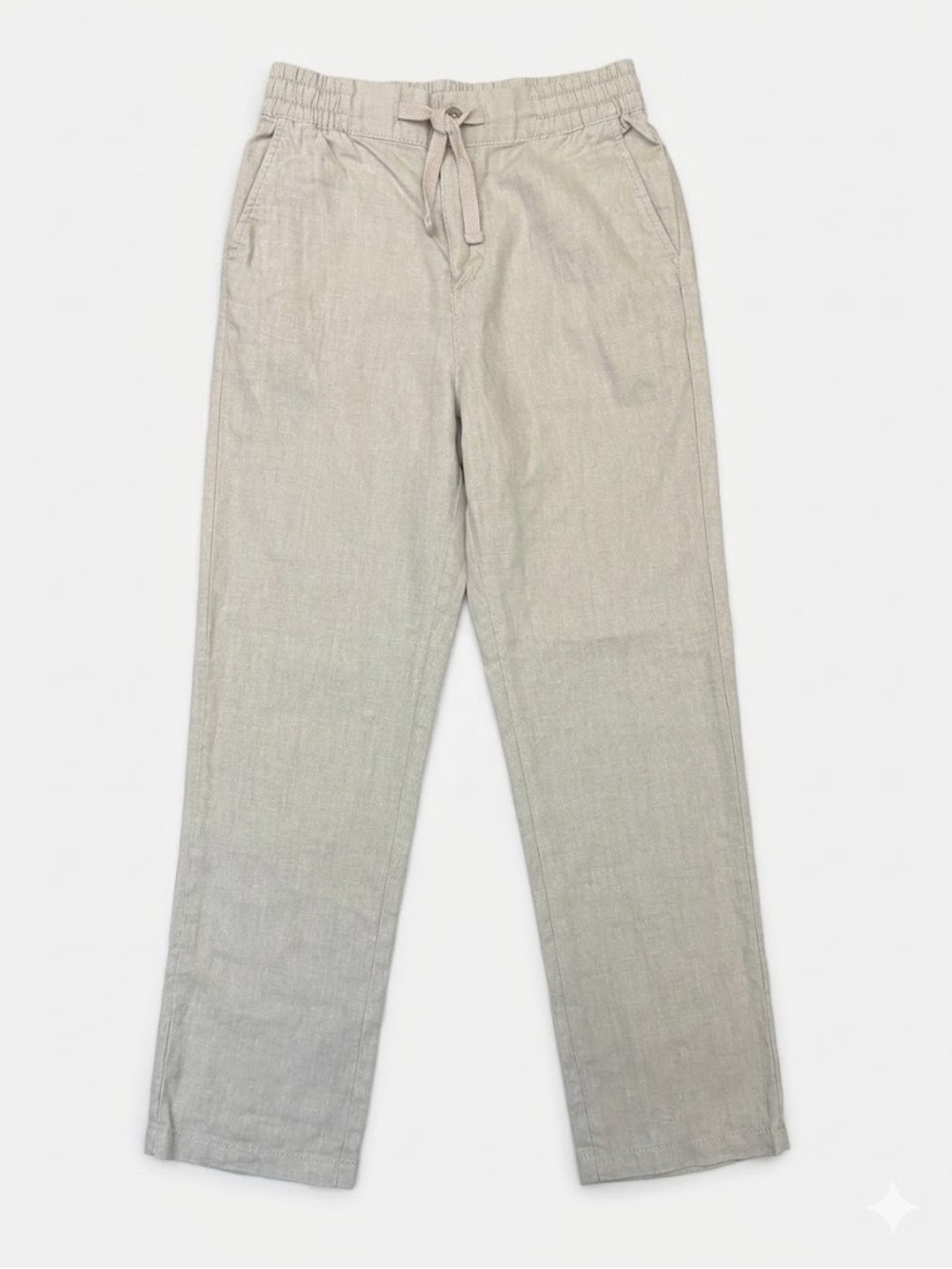 MONOPRIX Casual Drawstring Linen Pants in Light Beige